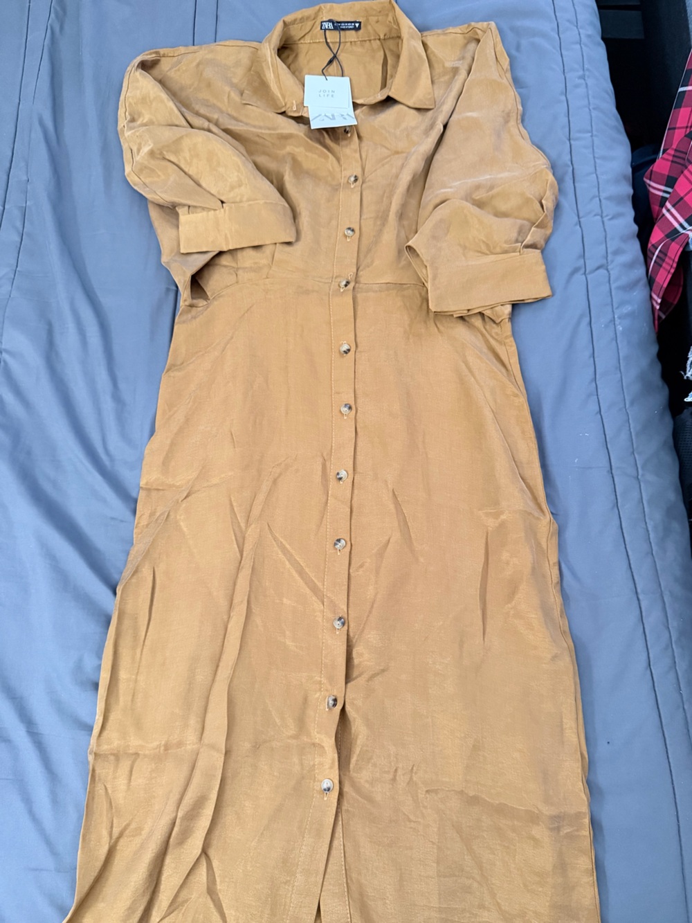 Light Brown Button-Down Shirt Dress